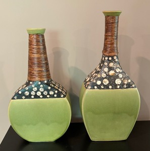 Two Decorative Vases with Cane Wrapped Accents