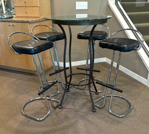 Glass Top Pub Table with Four Contemporary Stools