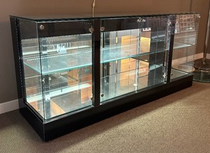 Contemporary Glass Sided Console Display Cabinet with Mirrored Back