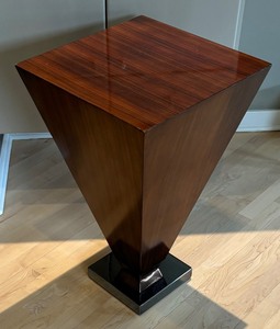 Vintage Mahogany Flame Pyramid Chrome and Copper Table  Vintage  Art Deco Side Table
