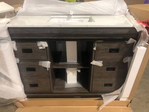 SUDIO Rafter 48 in. W x 22 in. D Bath Vanity in Charcoal Gray with Engineered Stone Vanity Top in Carrara White with Sink Customer Returns See Pictures