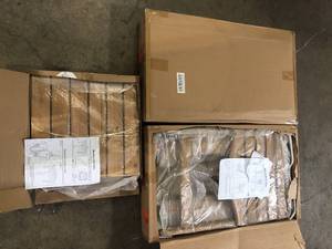Natural Finish Folding Wood Adirondack Chair with Side Table (3-Pack) Customer Returns See Pictures
