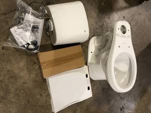 Glacier Bay 12 inch Rough In Two-Piece 1.1 GPF1.6 GPF Dual Flush Round Toilet in White Seat Included  Customer Returns See Pictures
