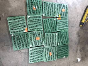 Lot of NDS 12 in. Plastic Square Drainage Catch Basin Grate with Wave Design in Green  Customer Returns See Pictures