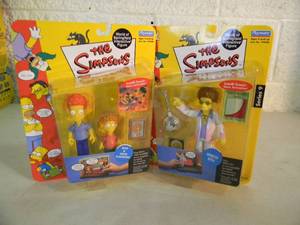 The Simpsons World of Springfield Interactive Figure - DISCO STU & Rod & Todd Flanders - PLAYMATES - IN BOX - GREAT PIECES - SEE PICTURES