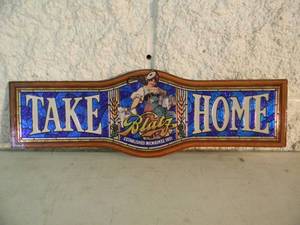 lot 13 image: VINTAGE NEW OLD STOCK Blatz Beer foil over cardboard TAKE Blatz HOME Bar Sign - NICE - GREAT OLD SCHOOL PIECE - SEE PICTURES