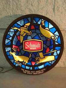 lot 14 image: VINTAGE Schmidt Beer - Stained Glass Style Bar Light - Works - NICE - GREAT OLD SCHOOL PIECE - SEE PICTURES