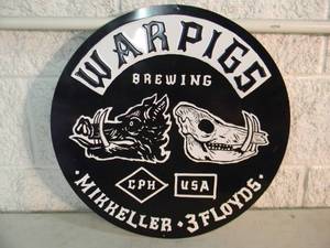 lot 24 image: WARPIGS BREWING - MIKKELLER 3 FLOYDSA EMBOSSED TIN BAR SIGN - NICE - AWESOME PIECE - APPROX 18 - SEE PICTURES