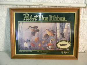 lot 46 image: VINTAGE 1996 - Pabst Blue Ribbon UPLAND GAME BIRDS Woodcock BAR SIGNMIRROR - NICE - COOL OLD SCHOOL PIECE - APPROX 21 By 16 - SEE PICTURES