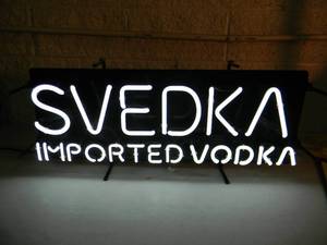 lot 61 image: ORIGINAL - SVEDKA IMPORTED VODKA NEON LIGHT - WORKS - NICE - AWESOME PIECE - APPROX 32 By 13 - SEE PICTURES