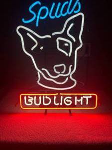 lot 38 image: RARE - ORIGINAL - Spuds Bud Light Beer NEON LIGHT - WORKS - RARE - NICE - FANTASTIC PIECE - APPROX 20 By 28 - SEE PICTURES