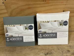 MEMBERS MARK Lot of 2 Sets of- 450 Thread Count 4-Piece Sheet Sets( Arctic White & Green River)- Queen