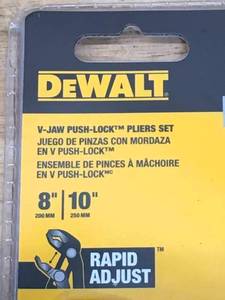 New DeWALT V-Jaw Push Lock 8 & 10 Pliers Set Model # DWHT82793  DWHT82794 06262412
