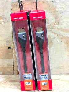 Lot of 2 - Built-In Red LED Light 6 FT High Speed 4K HDR HDMI Cables