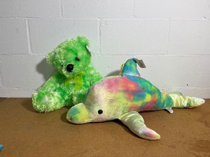 Bear and Dolphin Stuffed Animals with tags