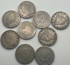 1898 & 8 Post 1900 V Nickels (9 coins total)