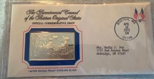 1975 .925 Silver 13 State Commemorative Ingot 1.86oz RARE