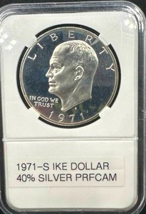 1971-S 40% Silver Proof Cameo Eisenhower Dollar