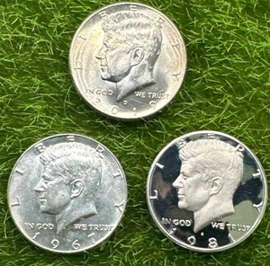 Lot of 3 Kennedy Half Dollars (40% silver & proof & BU)