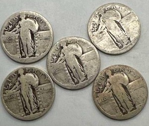 Lot of 5 Standing Liberty Quarters