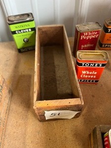 lot 51 image: Wood Box  full of spice tins