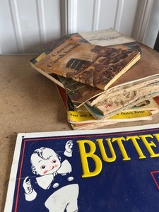 lot 33 image: Old Cook Books & metal sign