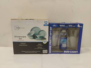 lot 50 image: NEW MAINSTAYS DINNERWARE & BUD LIGHT HOME PARTY GIFT SET