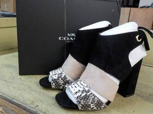 Coach size 6B Minetta Land SnakeSuede Black and White Sandals