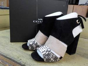 Coach size 6B Minetta Land SnakeSuede Black and White Sandals