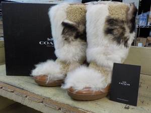 Coach Size 7M Morton Calf Shearling Mix Saddle Natural Boot