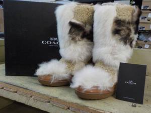 Coach Size 7M Morton Calf Shearling Mix Saddle Natural Boot