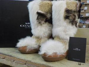 Coach Size 7M Morton Calf Shearling Mix Saddle Natural Boot