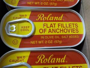 100 x 2 oz Cans Roland Flat Fillets of Anchovies- past best date