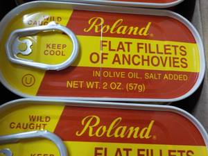 100 x 2 oz Cans Roland Flat Fillets of Anchovies- past best date