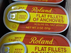 100 x 2 oz Cans Roland Flat Fillets of Anchovies- past best date