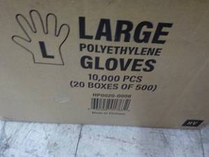 case of 10,000 Polyethyene Gloves size Large