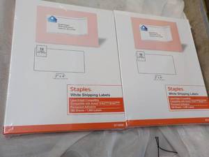 2 x 100 Sheets each Staples 2 x 4 White Shipping Labels