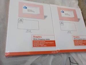 2 x 100 Sheets each Staples 2 x 4 White Shipping Labels
