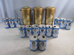 lot 26 image: (CS) Assorted Vintage Steel RC Cola Sports Player Cans and 3 Baileys Metal Canisters