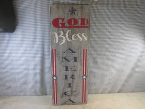 lot 109 image: (FS) Solid Wood God Bless America Wall Decor - 30 x 11 14