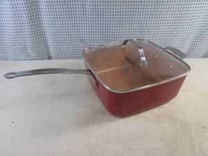 lot 124 image: (EW4) Red Copper Pan with Lid - 10 x 10 x 4 Deep