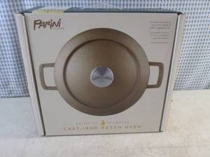 lot 132 image: (BS) Parini 3.2 Qt Cast Iron Dutch Oven Golden Oil Collection - New