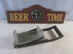 lot 138 image: (EC1) Beer Time Clock and Metal Can Crusher