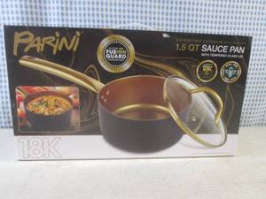 lot 151 image: (BS) Parini 18K 1.5 Qt Sauce Pan with Tempered Glass Lid - New