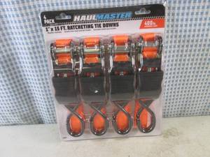 lot 171 image: (H-1) Haul Master 4-Pack 1 x 15 Ft Ratcheting Tie Downs