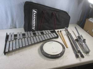 lot 308 image: (F-2) Ludwig Percussion Set - Xylophone with Stand and Mallets and Drumming Practice Pad with Stand All In Carry Bag Case
