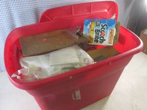 lot 316 image: (F-2) 18 Gallon Tote with Lid Full of Assorted Hardware and Other Misc