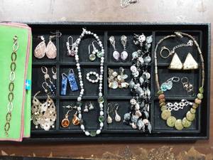 Jewelry Contents Of Tray-Some .925, Necklaces, Earrings, Bracelet, Ring Marked 14K