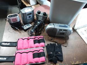 Weights, RCA Boom Box, Massager, Waste Basket, More