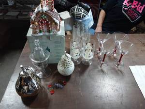 Lot Of Assorted Stemware, Vintage Candy Dishes & Glass Candy, Party Lite Candle House
